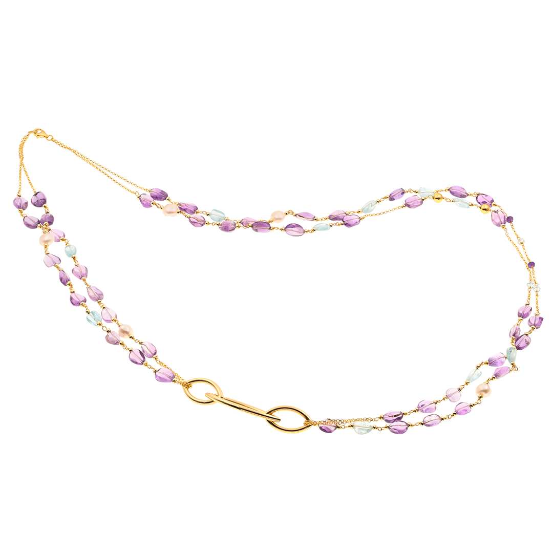 Collana Evia 04 · topazio azzurro, ametista, perle fresh water