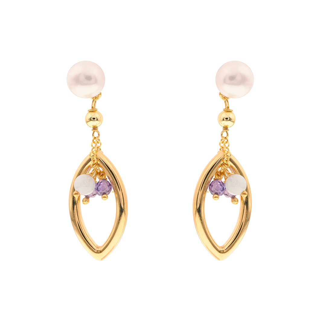 Evia 06 earrings · pearls, aquamarine, spinel