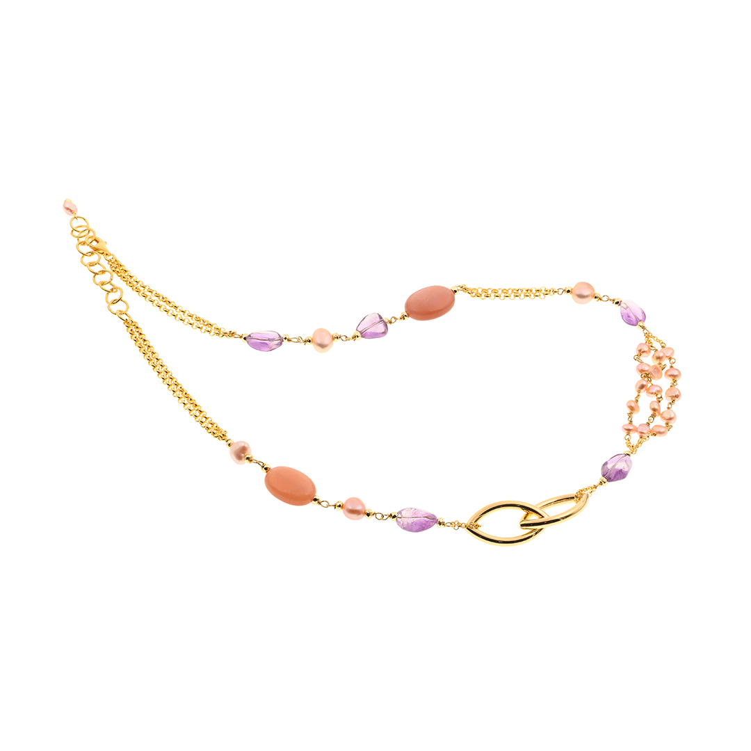 Evia 07 Necklace · pink moonstone, amethyst, freshwater pearls