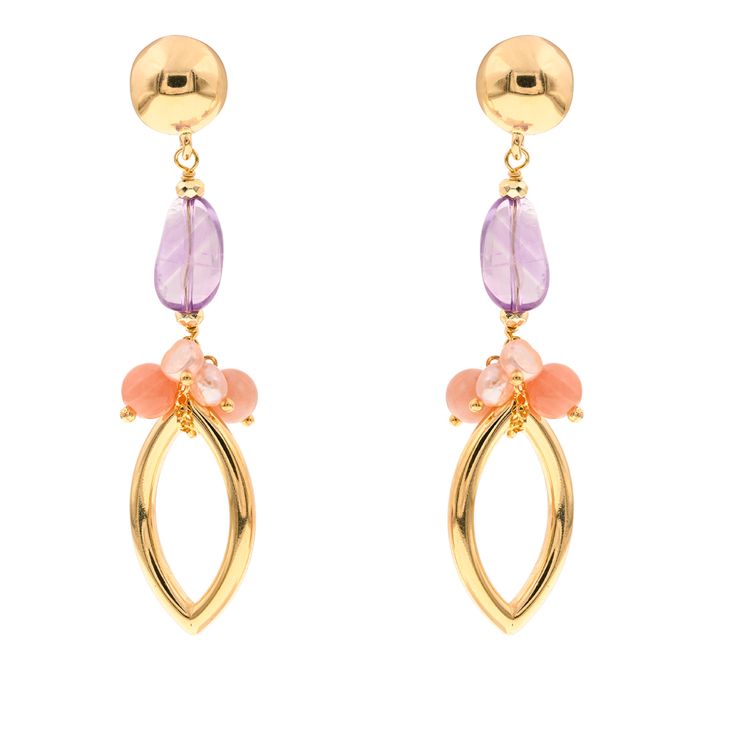Evia 07 Earrings · moonstone, amethyst, pearls
