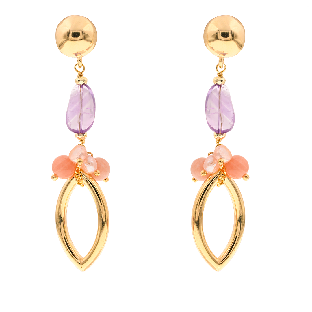 Evia 07 Earrings · moonstone, amethyst, pearls