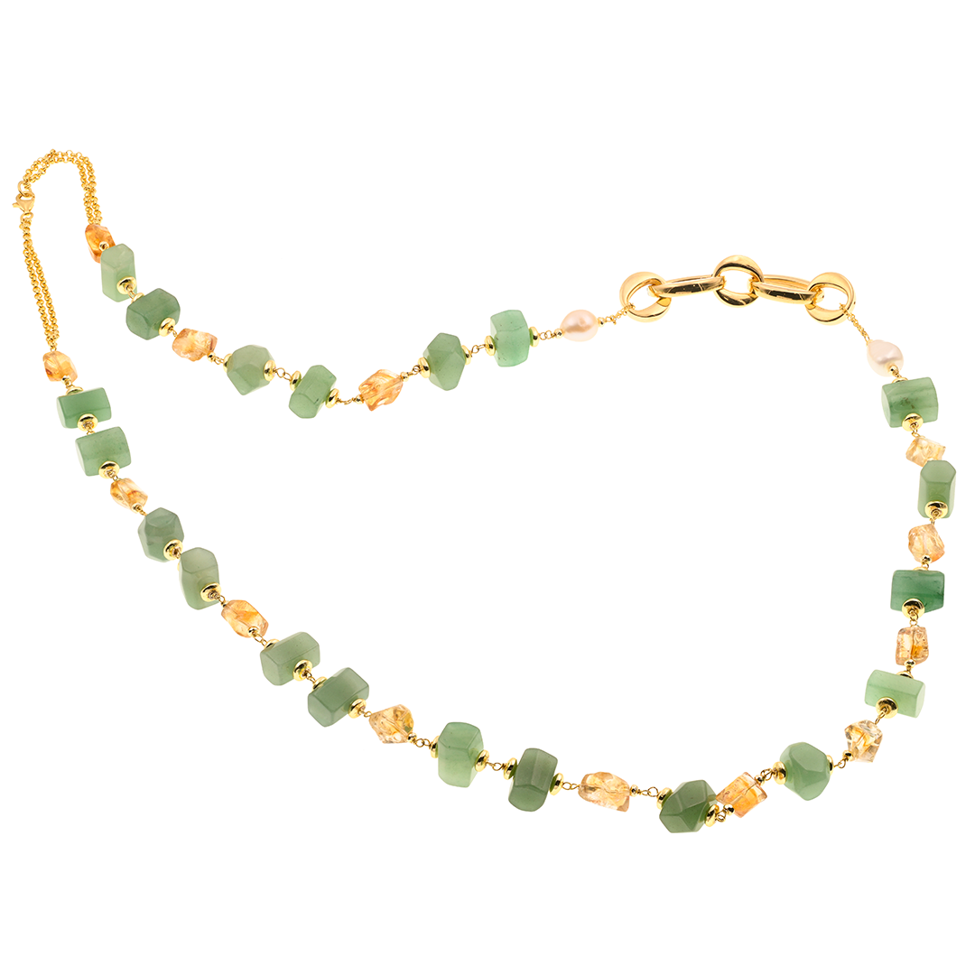 Collana Lefkada 02 · giada canadese, citrino, perle