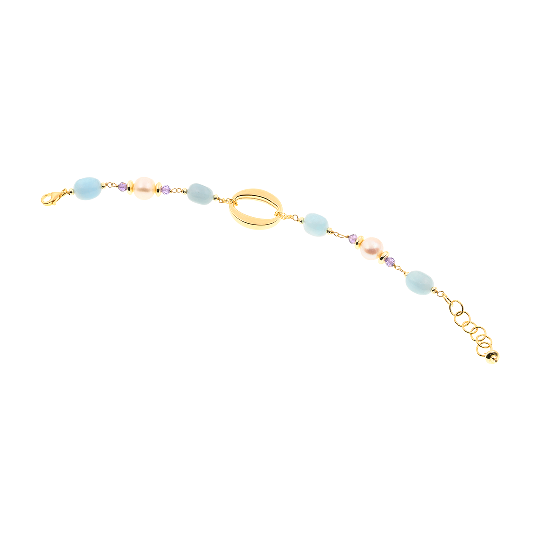 Bracelet Lefkada 03 · milk aquamarine, spinel, pearls