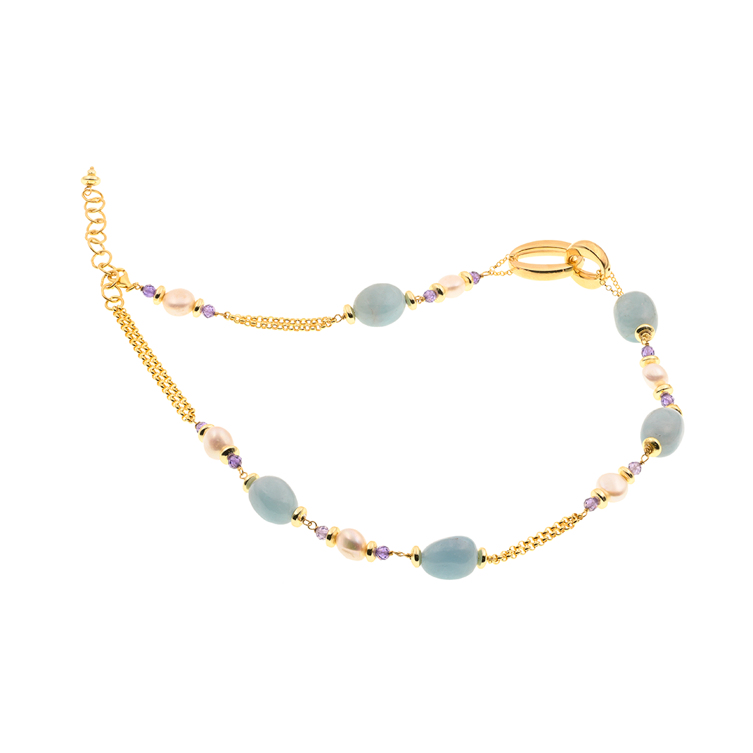 Lefkada 03 Necklace · milk aquamarine, spinel, pearls