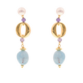 Lefkada 03 Earrings · milk aquamarine, spinel, pearls