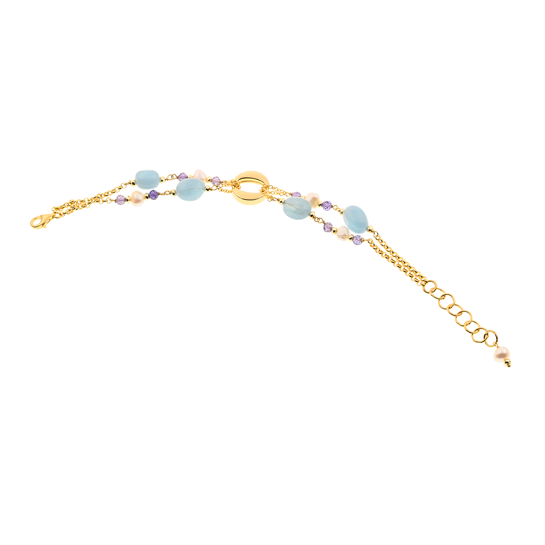 Bracciale Lefkada 04 · acquamarina milk, spinello, perle