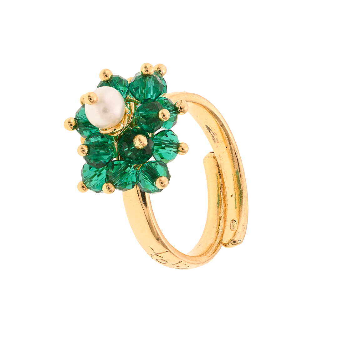 Limnos 02 ring · green spinel, pearls