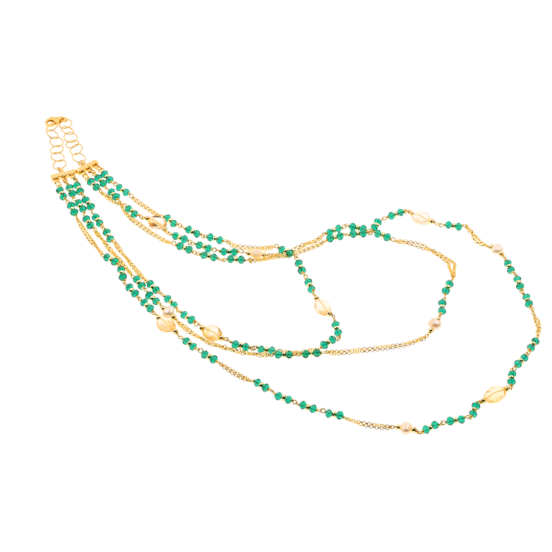 Limnos 02 Necklace · green spinel, citrine, pearls