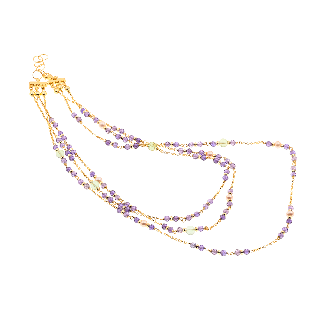 Limnos Necklace 03 · purple spinel, fluorite, pearls