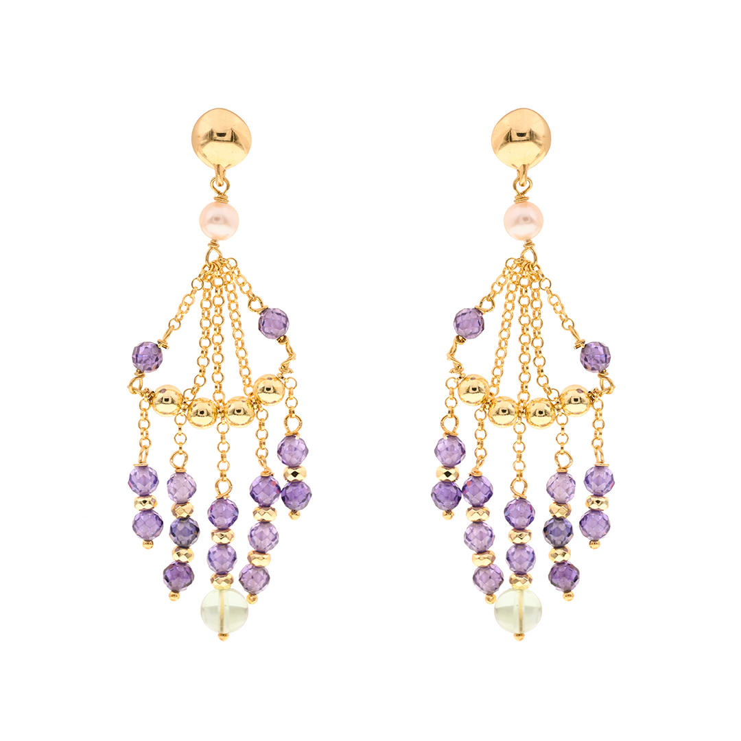 Limnos 03 Earrings · purple spinel, fluorite, pearls