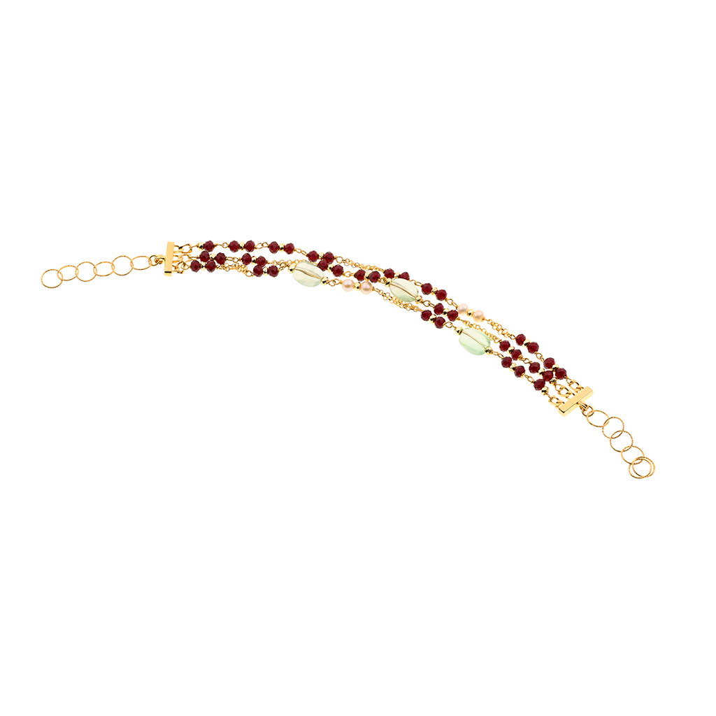 Limnos 04 Bracelet · bordeaux spinel, fluorite, pearls