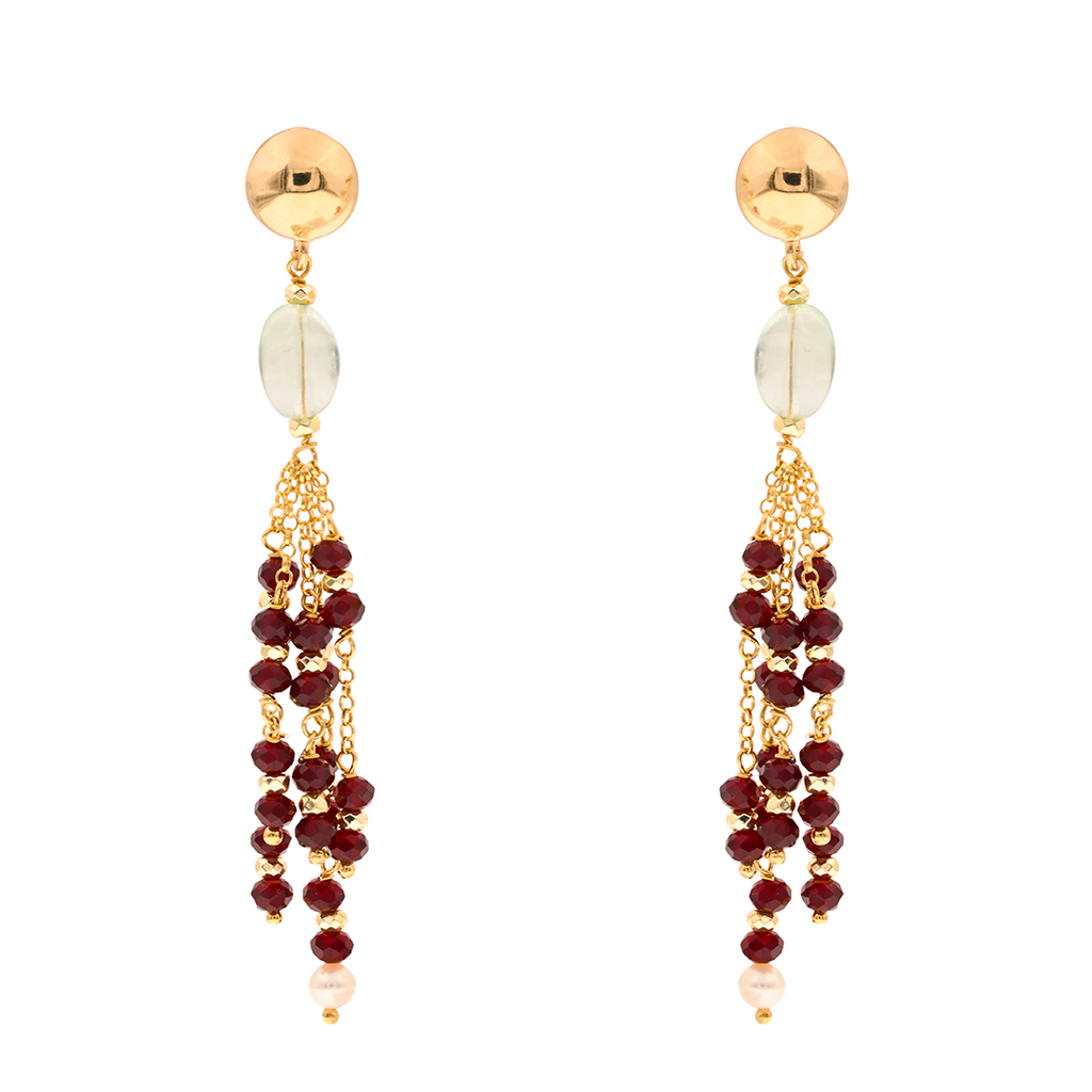 Limnos 04 Earrings · bordeaux spinel, fluorite, pearls