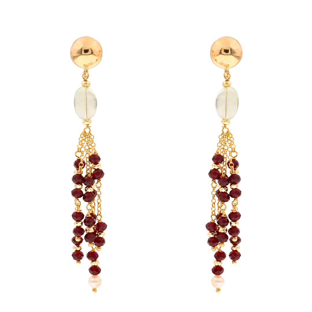Limnos 04 Earrings · bordeaux spinel, fluorite, pearls