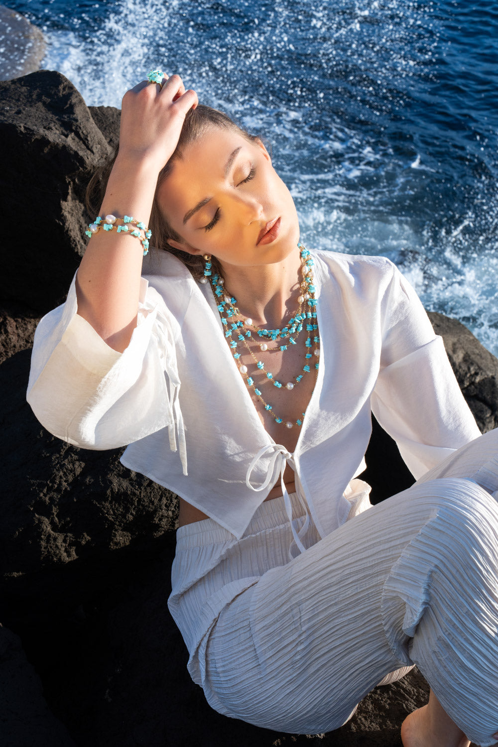 Corfu 30 Earrings · turquoise paste, pearls