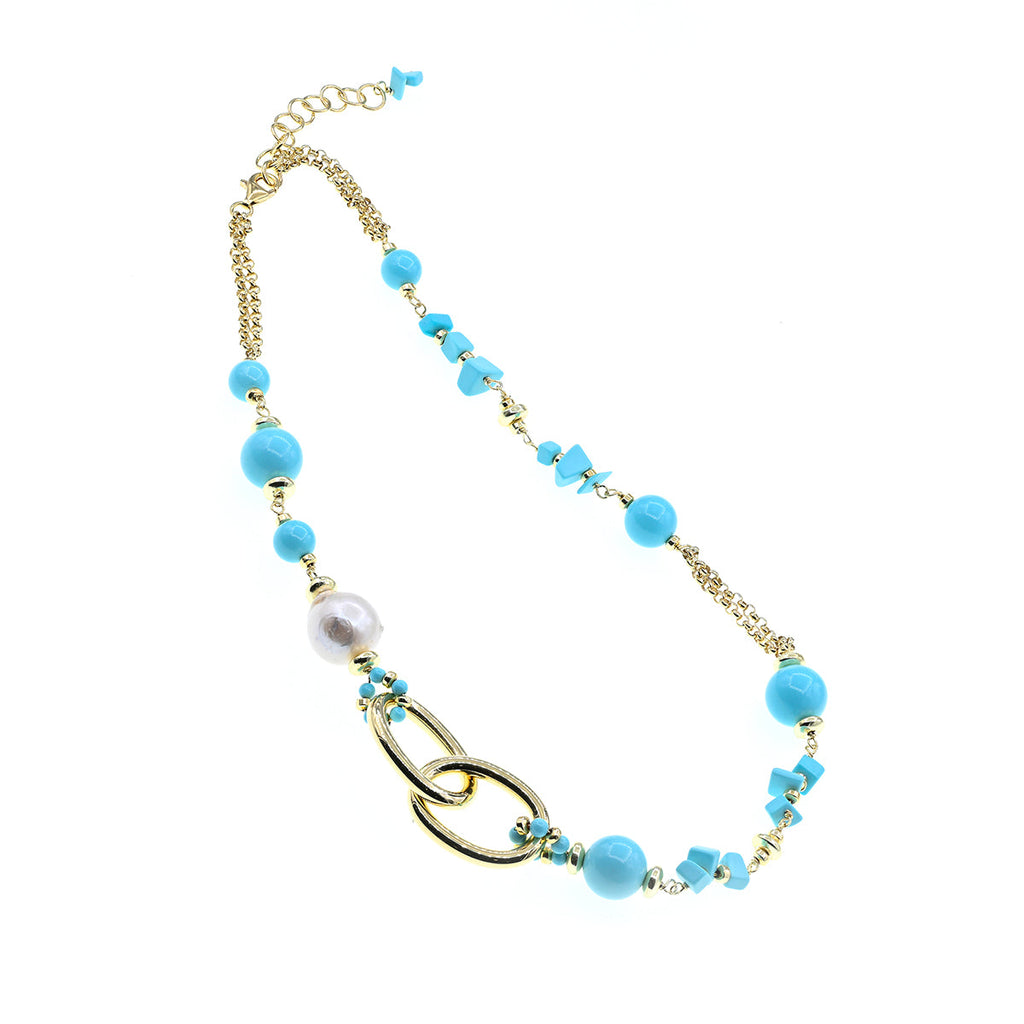 <p>Collana in argento con turchese e perle. Collezione Corfu Koliè 925</p>
<p>Made in Italy</p>
<p> </p>